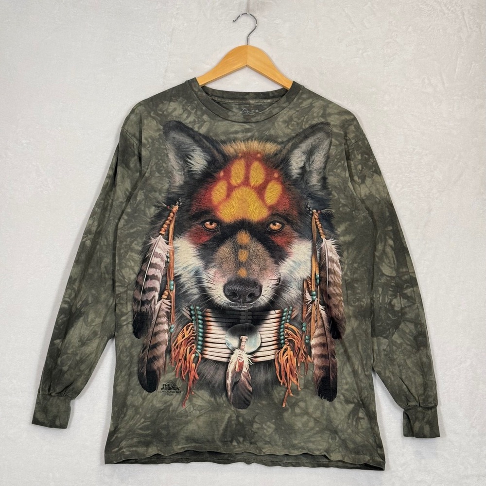 The Mountain Green Wolf Graphic Tie Dye Long Sleeve Shirt Medium